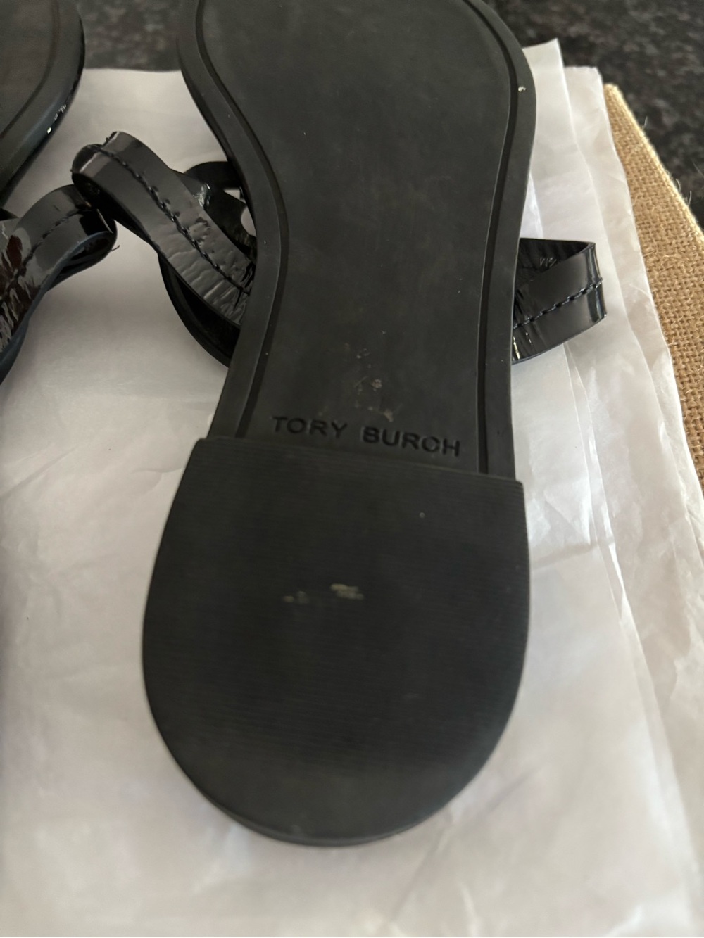 Worn once. Tory Burch Patent black leather sandals - Picture 7 of 9